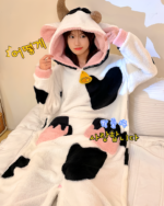 White Cow Onesie - Kawaii hooded fleece pajama with ears and spots.