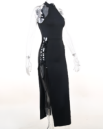 Black Nu-Goth Aesthetic Dress featuring a high neck and side slit.