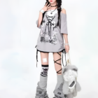 Model wearing a Grunge Aesthetic Top with layered shirts and layered leggings.