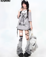 Model wearing a Grunge Aesthetic Top with layered shirts and layered leggings.