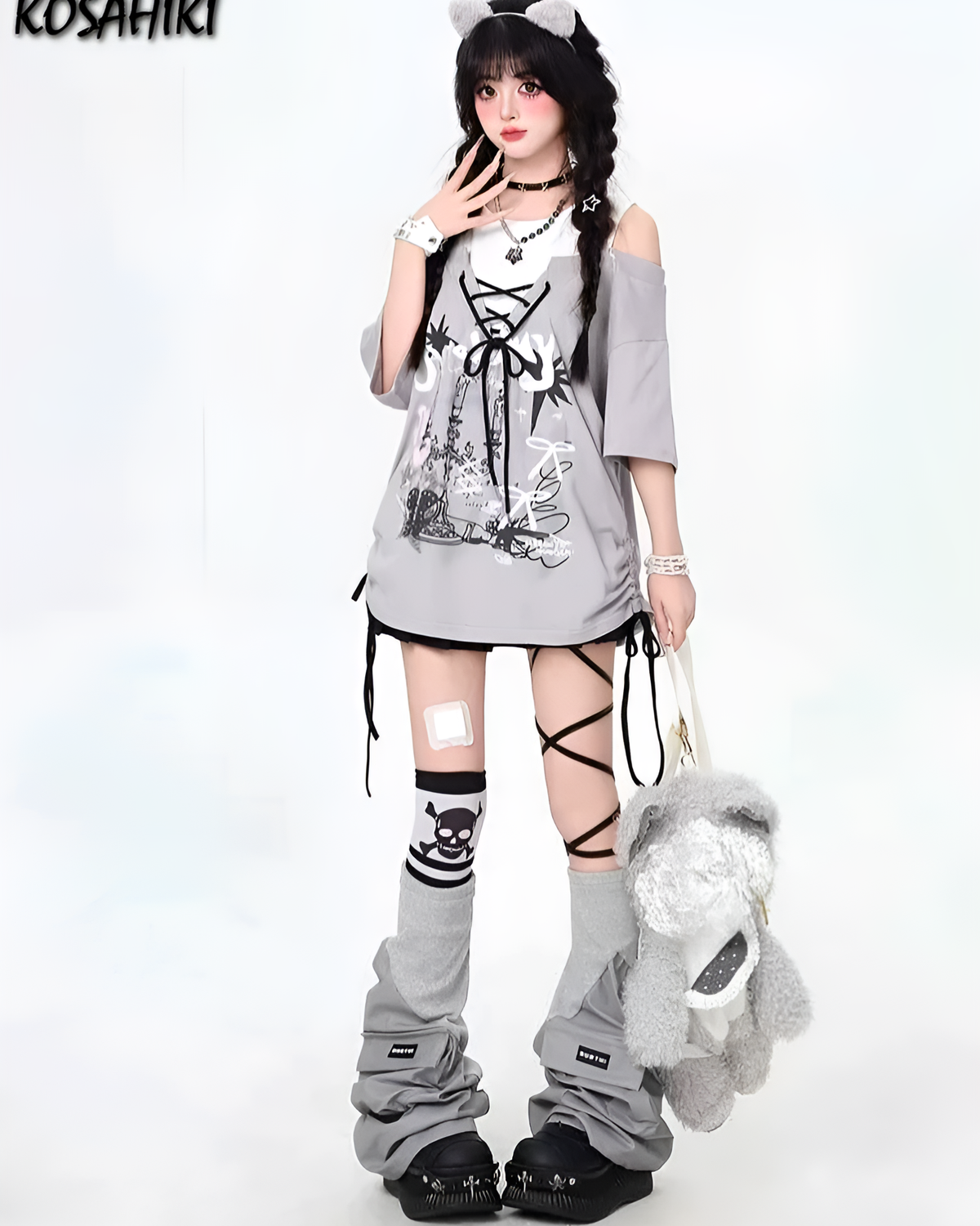 Model wearing a Grunge Aesthetic Top with layered shirts and layered leggings.