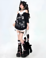 Model wearing a Grunge Aesthetic Top, layered with a white shirt and black accessories.