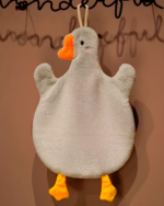 Cute Goose Hand Towel featuring a plush duck design with orange beak and yellow feet.
