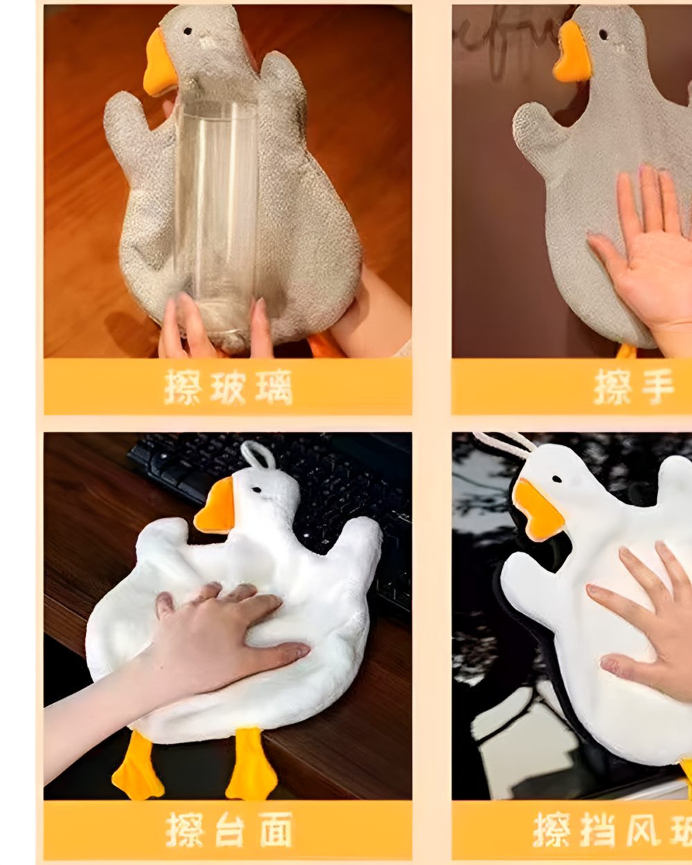 Cute Goose Hand Towel displaying a hand holding a glass.