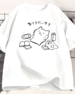 I Love My Home Neko T-Shirt showing a cute cat with food and drink items.