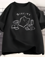Black I Love My Home Neko T-Shirt showing a cat with books, snacks, and a game console.