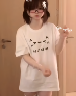 White Kaomoji Cat T-Shirt featuring a cute kawaii design.