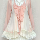 Pink Dollette Aesthetic Set: Long sleeve blouse with lace and sheer overlay.