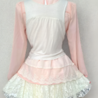 Long Sleeves Pink Set - Dollette Aesthetic featuring a white top and lace skirt.