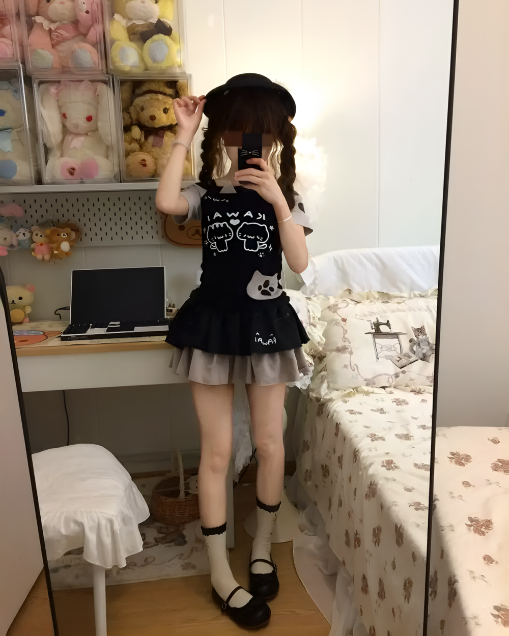 Neko Pair Kawaii Top - Cutecore Aesthetic Top featuring cat illustrations.