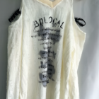 Off-Shoulder Grunge Butterfly Top, white sheer fabric with text and butterfly print.