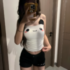 White Kawaii Panda Vest Top with cute face design, showing a person wearing it.