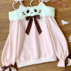 Pink Neko Sweatshirt featuring a plush cat head, bow, and tie-up straps. Cutecore aesthetic top.