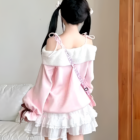 Pink Neko Sweatshirt – Cutecore aesthetic, off-shoulder style with ruffles and bow details.