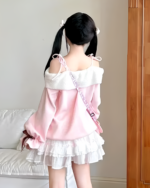 Pink Neko Sweatshirt – Cutecore aesthetic, off-shoulder style with ruffles and bow details.