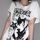 Rocker Cat White T-Shirt graphic on a white tee shirt.