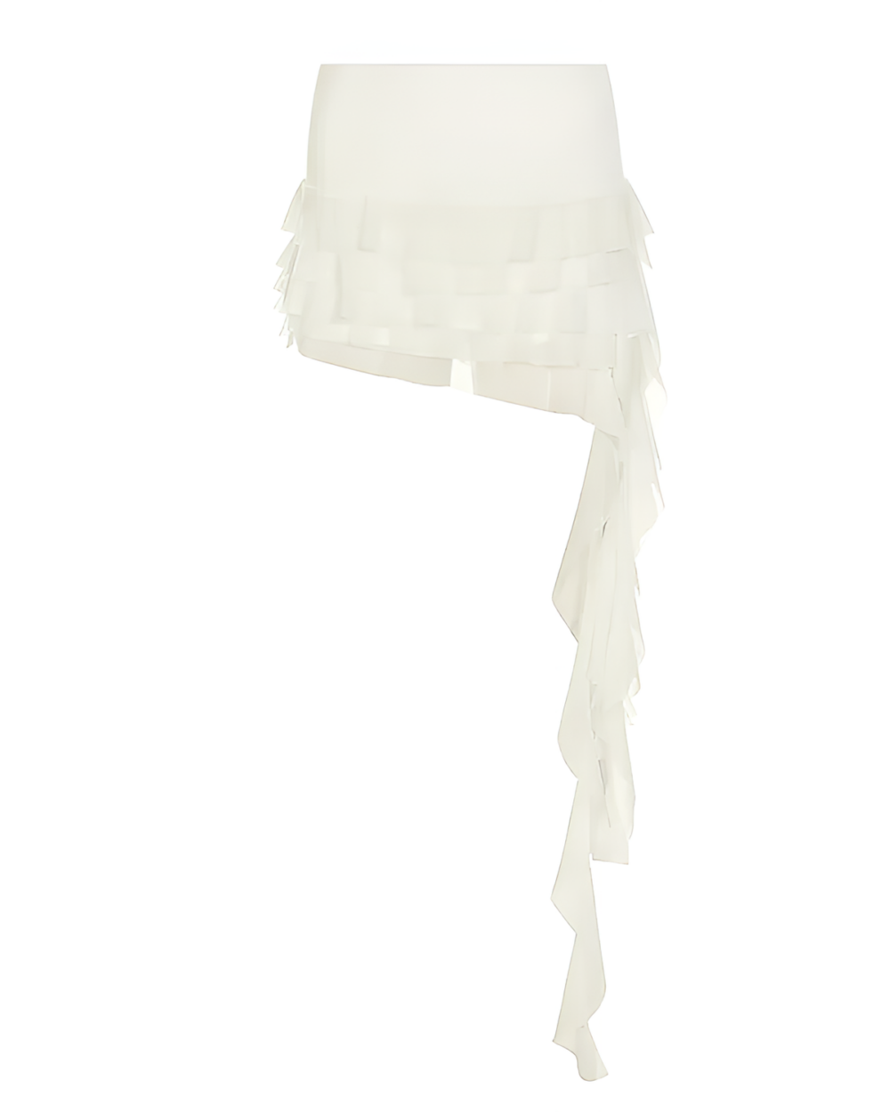 Ruffles Low-waisted Coquette Aesthetic Skirt in off-white, featuring layered ruffles.