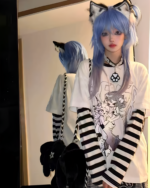Striped long sleeves Animecore Aesthetic Tee layered with a graphic t-shirt and accessories.
