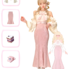 Sweet and Fancy Set - Dollette Aesthetic Clothing featuring a corset top, velvet maxi skirt, accessories, and doll outfits.