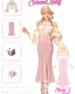 Sweet and Fancy Set - Dollette Aesthetic Clothing featuring a corset top, velvet maxi skirt, accessories, and doll outfits.