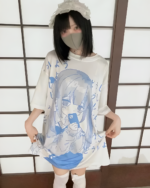 White Animecore Aesthetic Tee featuring a girl illustration. Loose fit, oversized design.