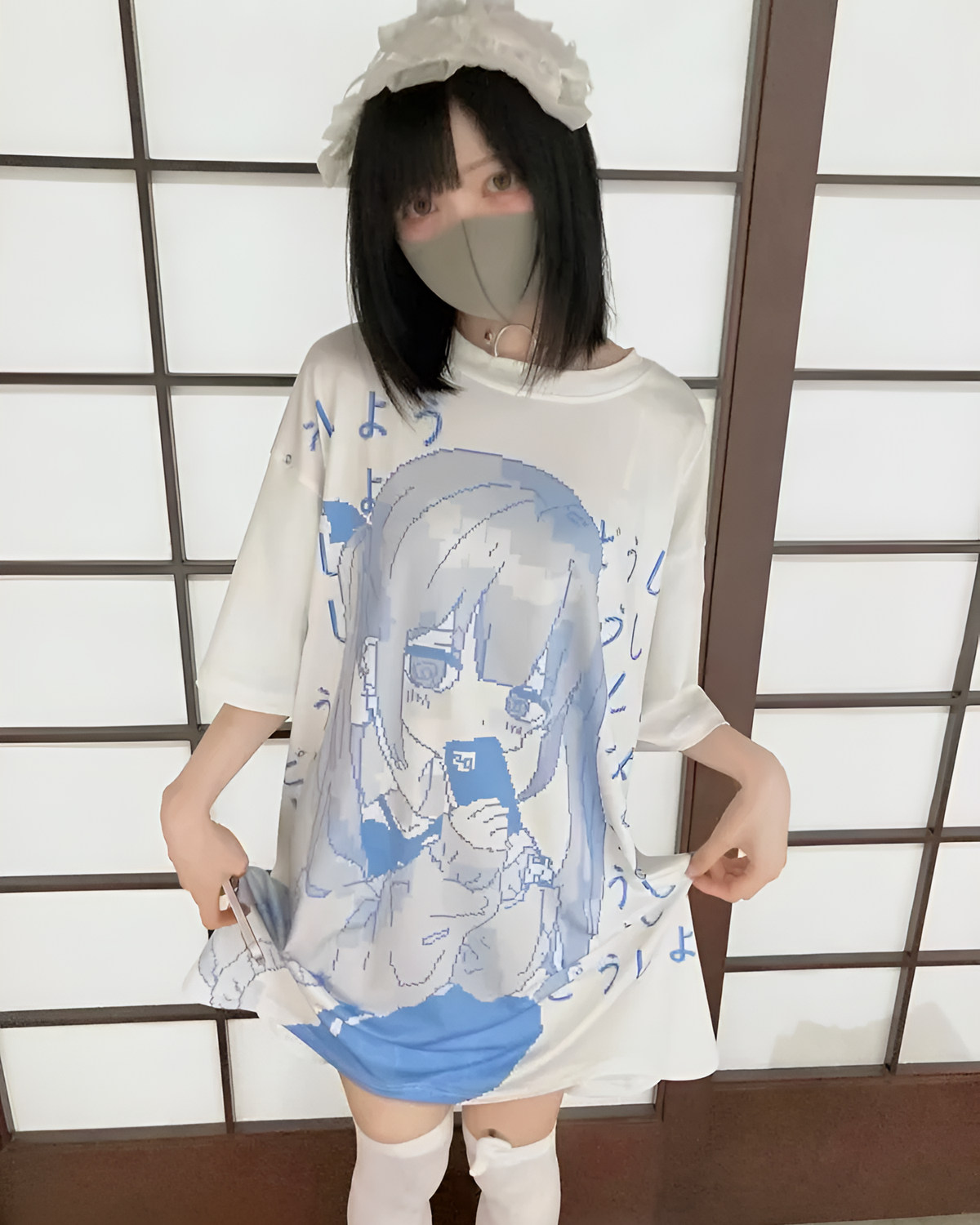 White Animecore Aesthetic Tee featuring a girl illustration. Loose fit, oversized design.