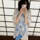 White Animecore Aesthetic Tee featuring a blue cloud and character print.