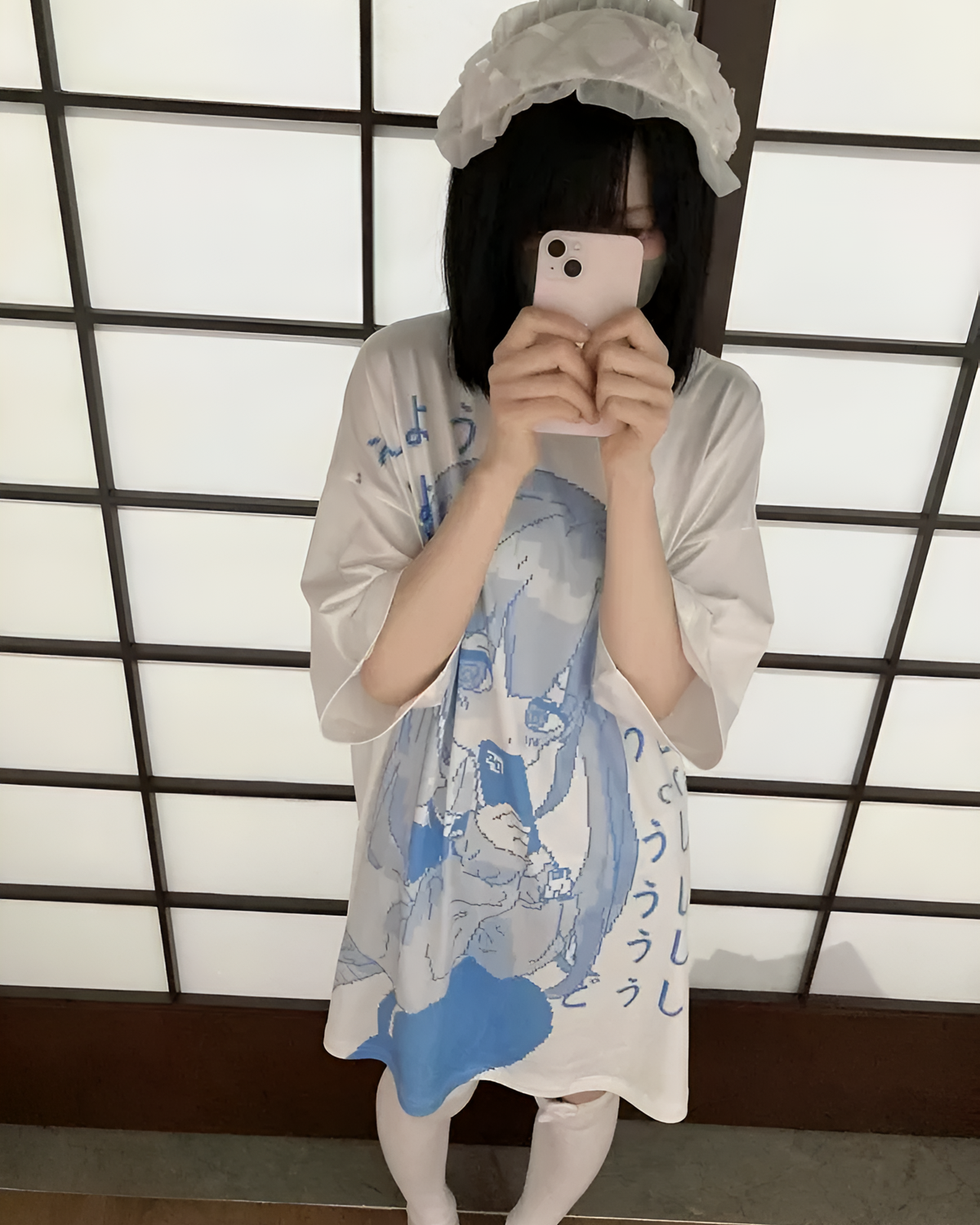 White Animecore Aesthetic Tee featuring a blue cloud and character print.