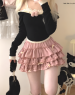Yume Kawaii Aesthetic ruffled mini skirt in pink, layered tulle design.
