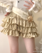 Beige ruffled mini skirt, Yume Kawaii Aesthetic.