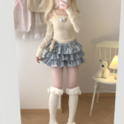 Yume Kawaii Aesthetic ruffled mini skirt outfit with socks and slippers.