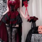 Model wearing a Dark Nun Dress with lace details, corset, and gothic accessories.