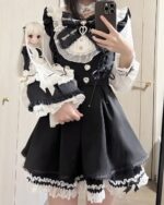 Black Jirai Kei Dress Collection with white lace trim and frills.