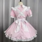Pink Kawaii Maid Uniform Set with white trim, frills, and ribbon details. A classic design.