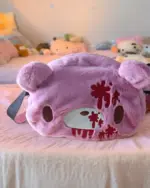 Purple Gloomy Bear Plush Bag with cute face details and a handle.