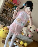 Person wearing a Sugarbunnies T-Shirt - Jojifuku Aesthetic, featuring cute character prints.