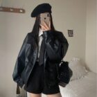 Black Korean Style Jacket worn by a person, preppy aesthetic.