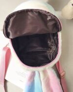 Open Rabbit Ears Plush Backpack showing interior details and straps.