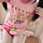 Pink Mezzo Piano Strawberry T-Shirt with strawberries, hearts, and cute animal designs.