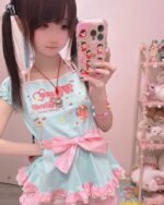 Cute Lolita Pastel Top - Jojifuku aesthetic with floral print and ruffles.