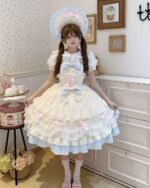 Frilly Ribbon Dress - Hime Lolita Dress, featuring layers and a pink/blue color scheme.