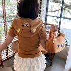 Kuma Zip Up Hoodie - Jojifuku Hoodie, featuring a brown fleece top and layered white skirt.