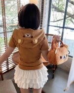 Kuma Zip Up Hoodie - Jojifuku Hoodie, featuring a brown fleece top and layered white skirt.