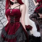 Dark Nun Dress in burgundy velvet with lace details and corset. Romantic goth aesthetic.