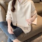 Loose Thickened Pullover Hoodie - Ethno-Chic Hoodie in beige, featuring embroidered details and a relaxed fit.