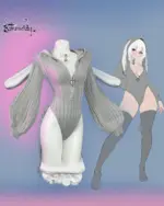KORURACLUB Knitted Bunny Girl Jumpsuit displayed on a mannequin with a digital illustration.
