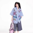 Rainbow Chain Print Bermuda Pants - Y2K Aesthetic Pants, featuring a vibrant print and relaxed fit.