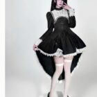Black Gothic Nun Dress with lace details and a high-low hemline. A complete Gothic Nun Dress.