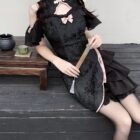 Black Qi Lolita Dress featuring a ruffled skirt and Chinese-inspired design.