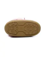 Bottom view of Pink Fluffy Boots featuring a textured, circular sole and size markings.